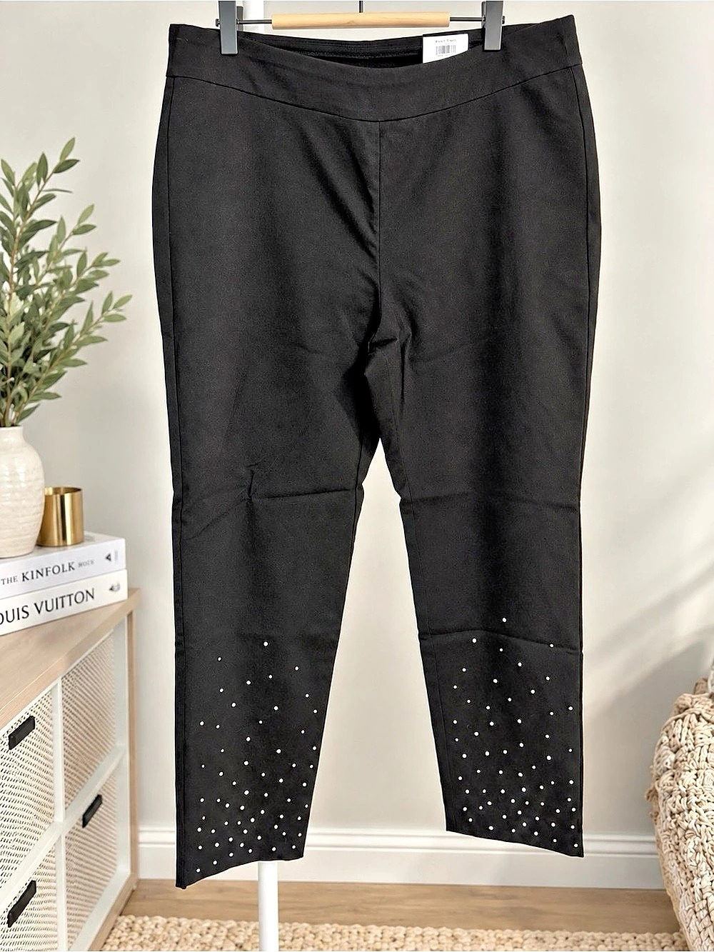 JM Collection Party Pant Rhinestone Ankle Pants Black XL NWT